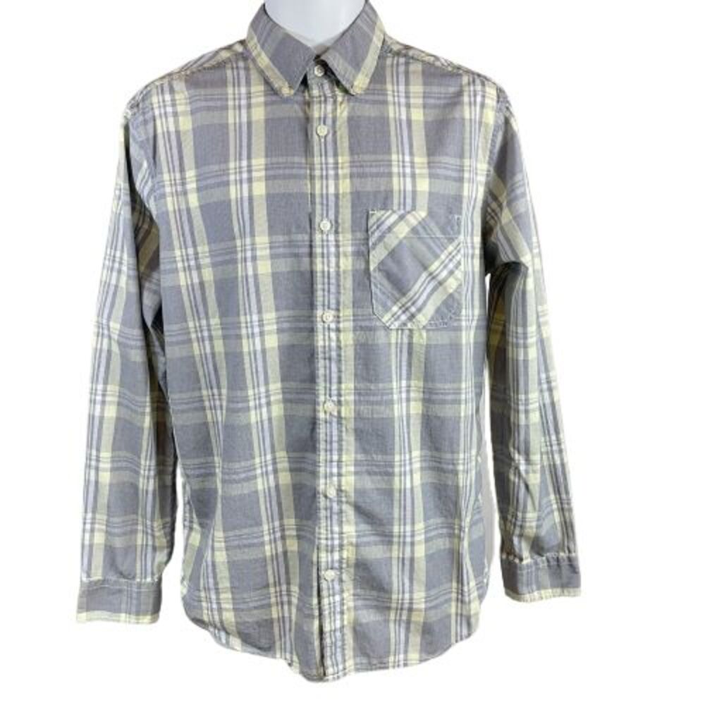 Gap Men's M Plaid Button-Down Shirt in Light Blue & Cream 100% Cotton